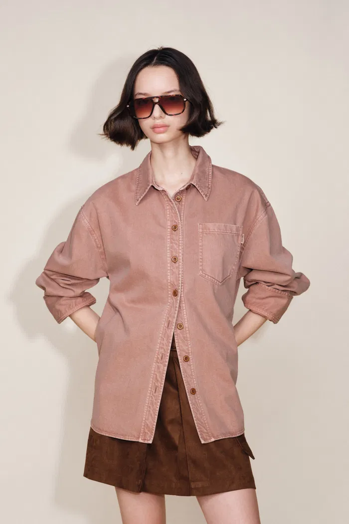 Adeline High Low Hem Cut Oversized Shirt in Lyocell Denim - Image 2