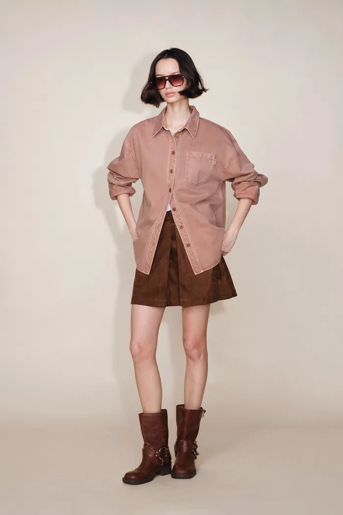 Adeline High Low Hem Cut Oversized Shirt in Lyocell Denim - Image 3