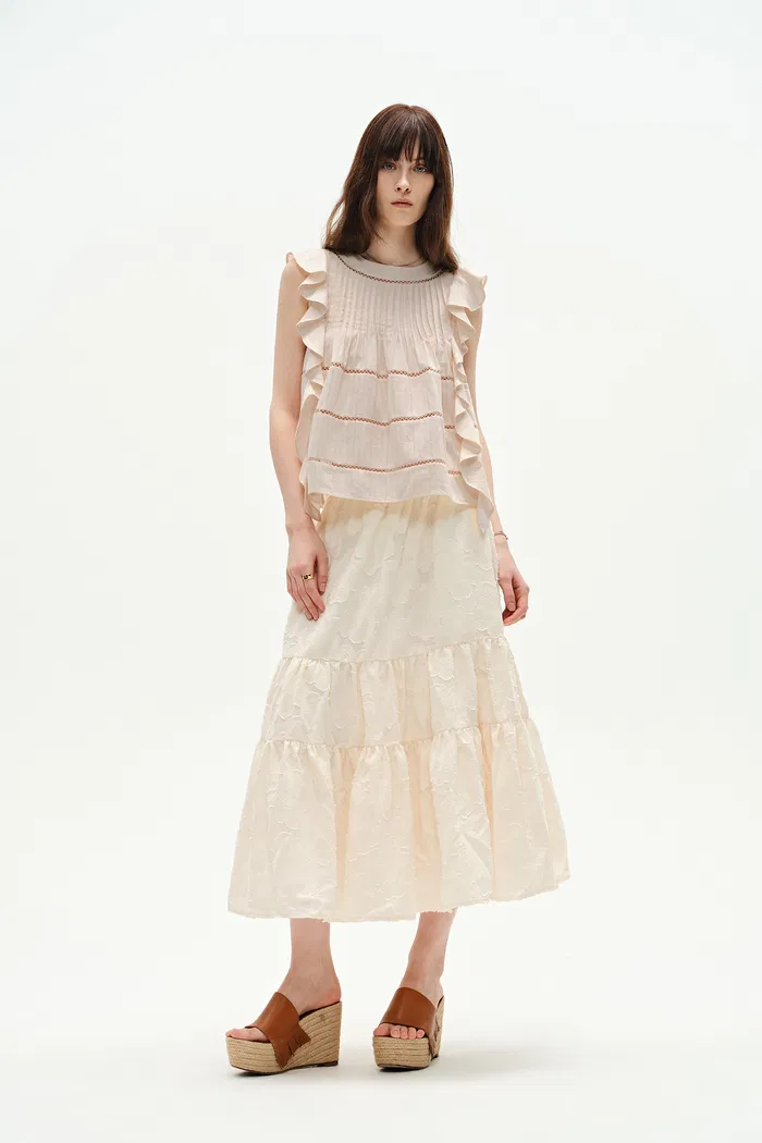 Agnes Handcrafted Sleeveless Ruffle Top in Cotton - Image 3