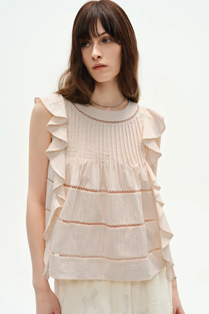 Agnes Handcrafted Sleeveless Ruffle Top in Cotton - Image 4