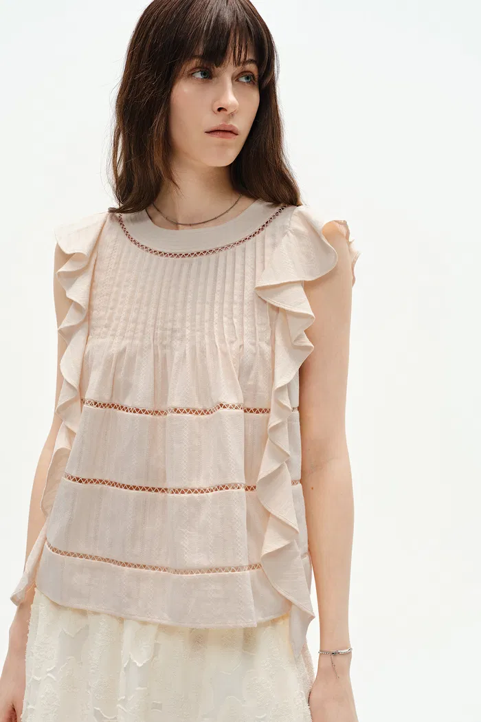 Agnes Handcrafted Sleeveless Ruffle Top in Cotton - Image 5