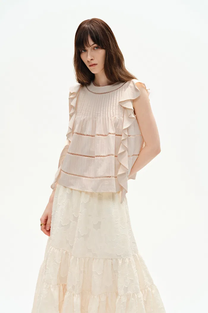 Agnes Handcrafted Sleeveless Ruffle Top in Cotton - Image 6