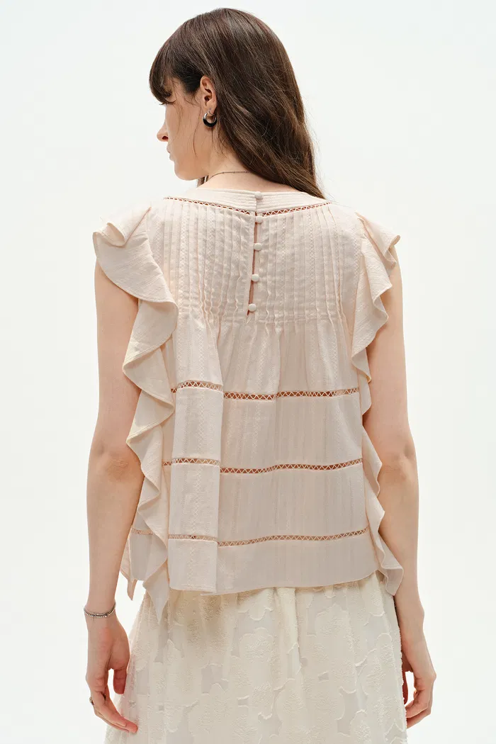 Agnes Handcrafted Sleeveless Ruffle Top in Cotton - Image 7