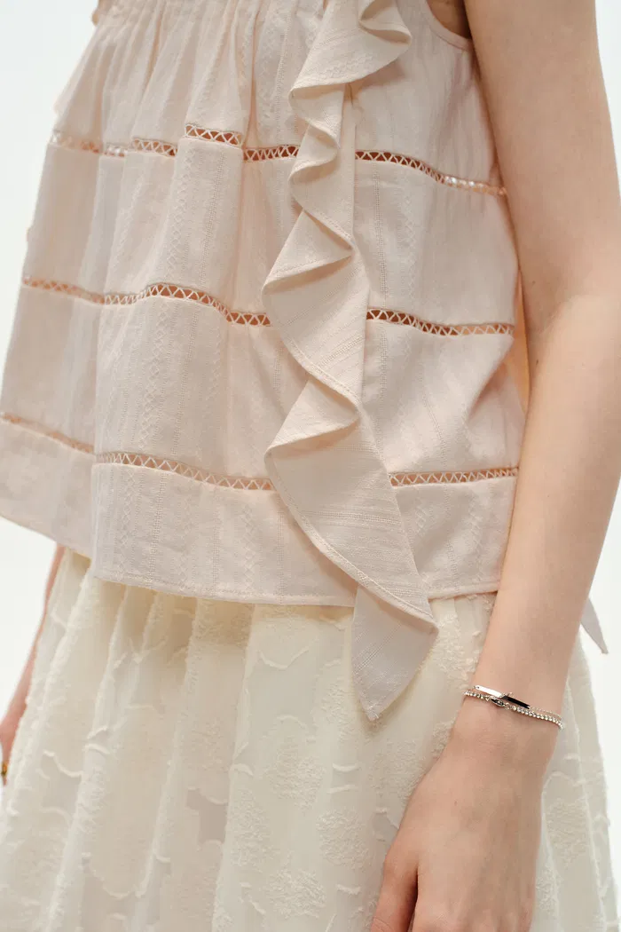 Agnes Handcrafted Sleeveless Ruffle Top in Cotton - Image 8