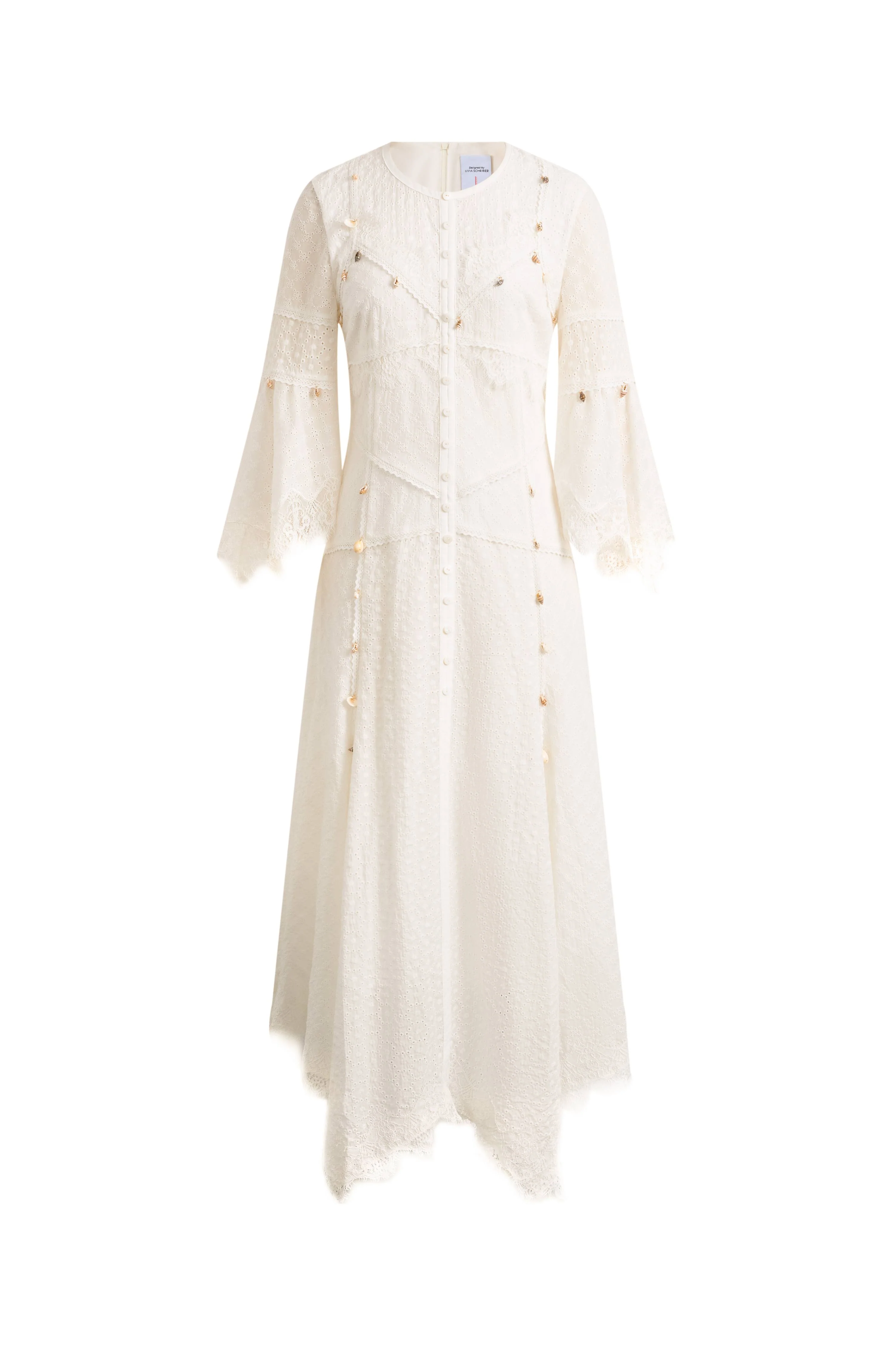 Aitana Lace Jacquard Embroidery Long Sleeves Irregular Hem Dress in Tencel Linen - Image 8