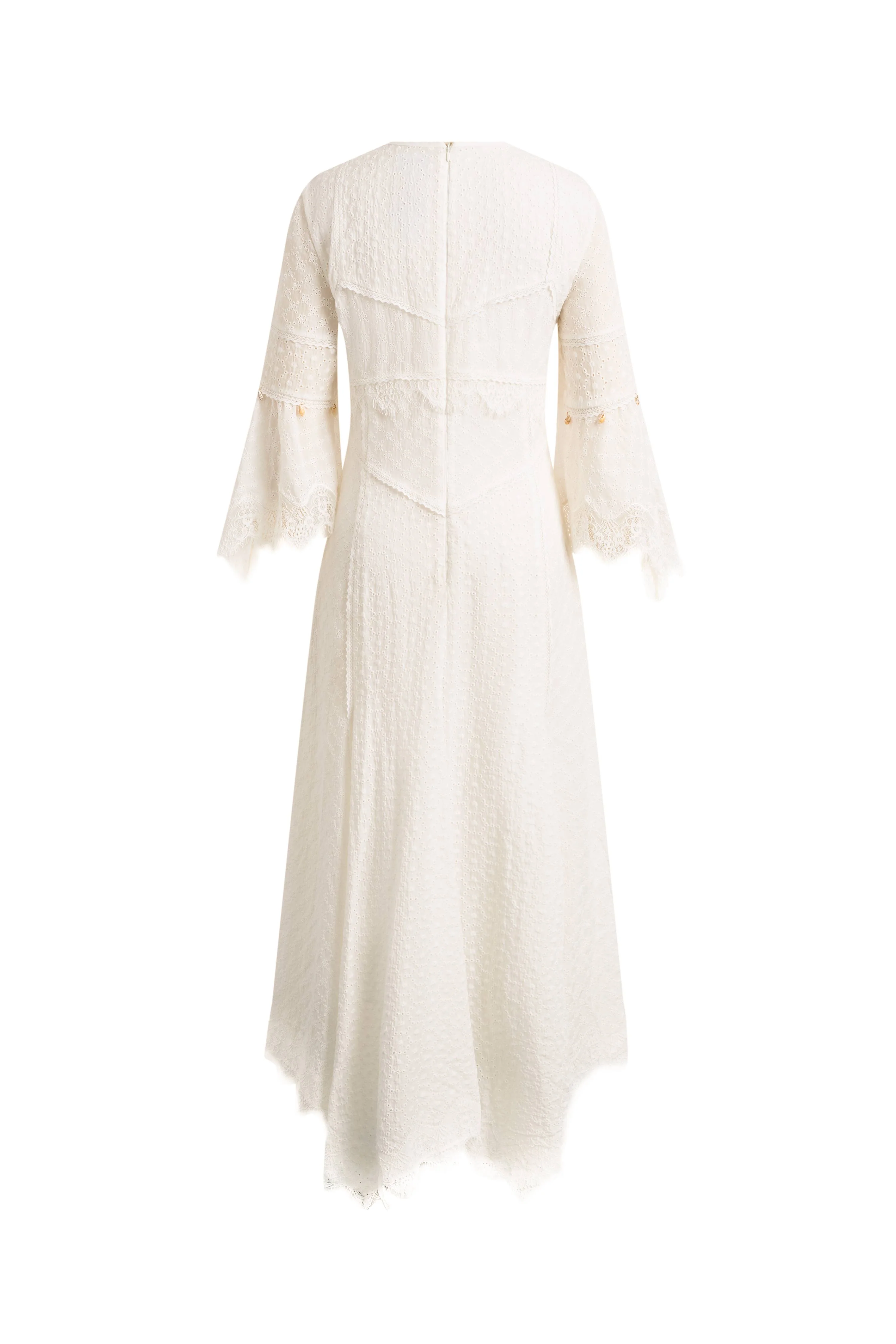 Aitana Lace Jacquard Embroidery Long Sleeves Irregular Hem Dress in Tencel Linen - Image 9