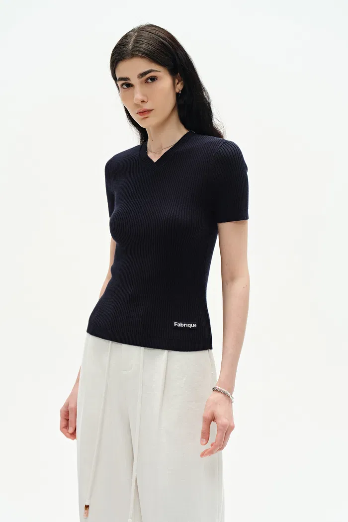 Alexa V Neck Short Sleeve Sweater in Rare Alxa Cashmere Blend - Image 6