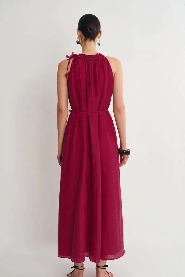 Alice Hand Woven Flora Sleeveless Dress in Acetate-Linen Blend - Image 2