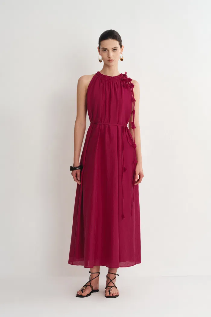 Alice Hand Woven Flora Sleeveless Dress in Acetate-Linen Blend - Image 4
