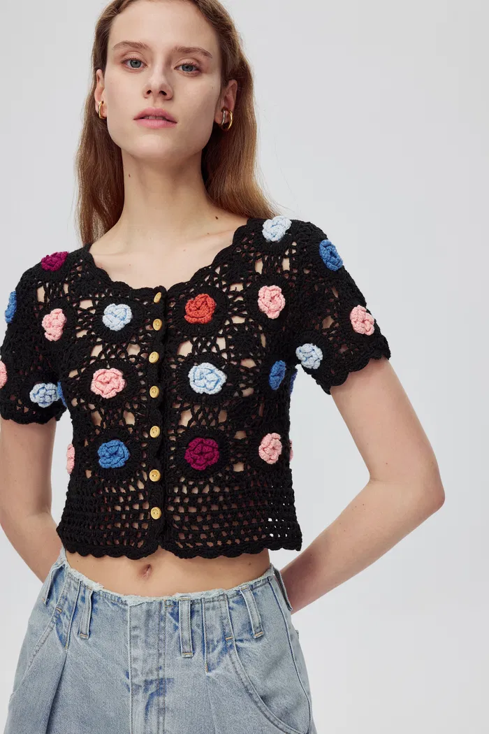 Alice Handcrafted Flora Crochet Top in Cotton Knit - Image 5
