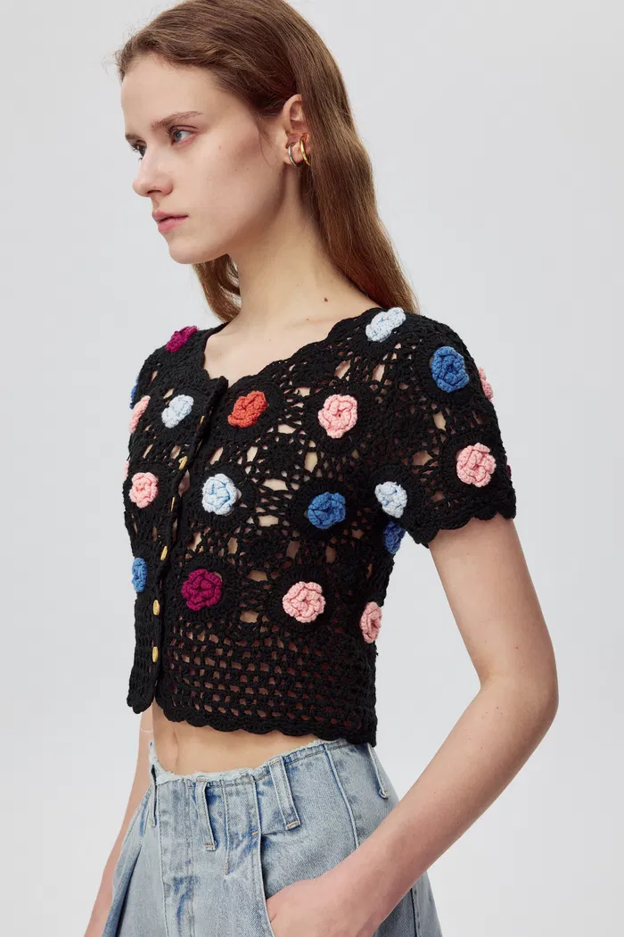 Alice Handcrafted Flora Crochet Top in Cotton Knit - Image 6