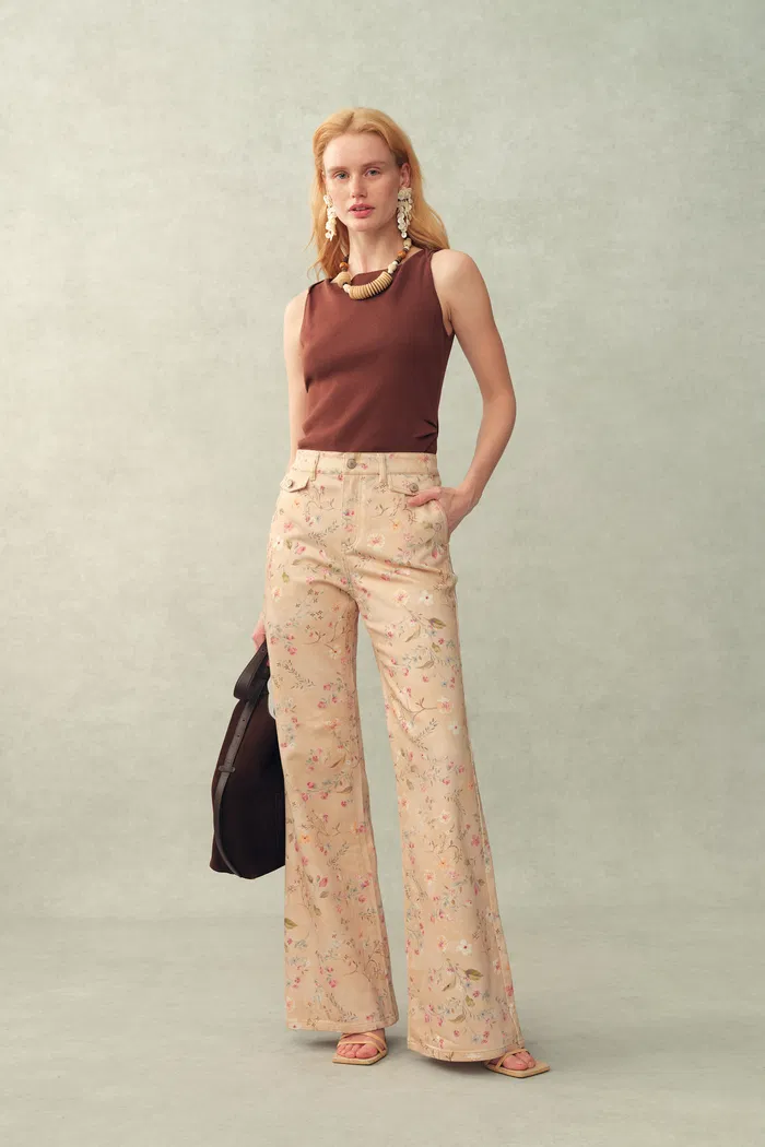 Alma Floral Flare Jeans in Micro Stretch Denim - Image 2