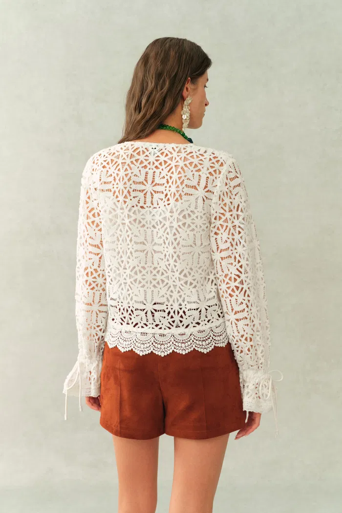 Amara Openwork V neck Cardigan in Cotton Yarn - Image 4