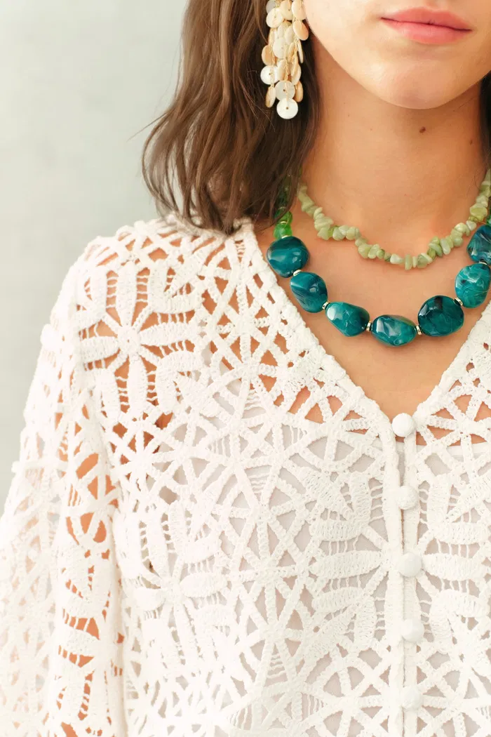 Amara Openwork V neck Cardigan in Cotton Yarn - Image 5