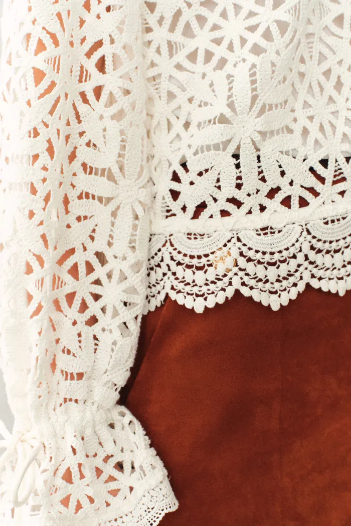 Amara Openwork V neck Cardigan in Cotton Yarn - Image 6