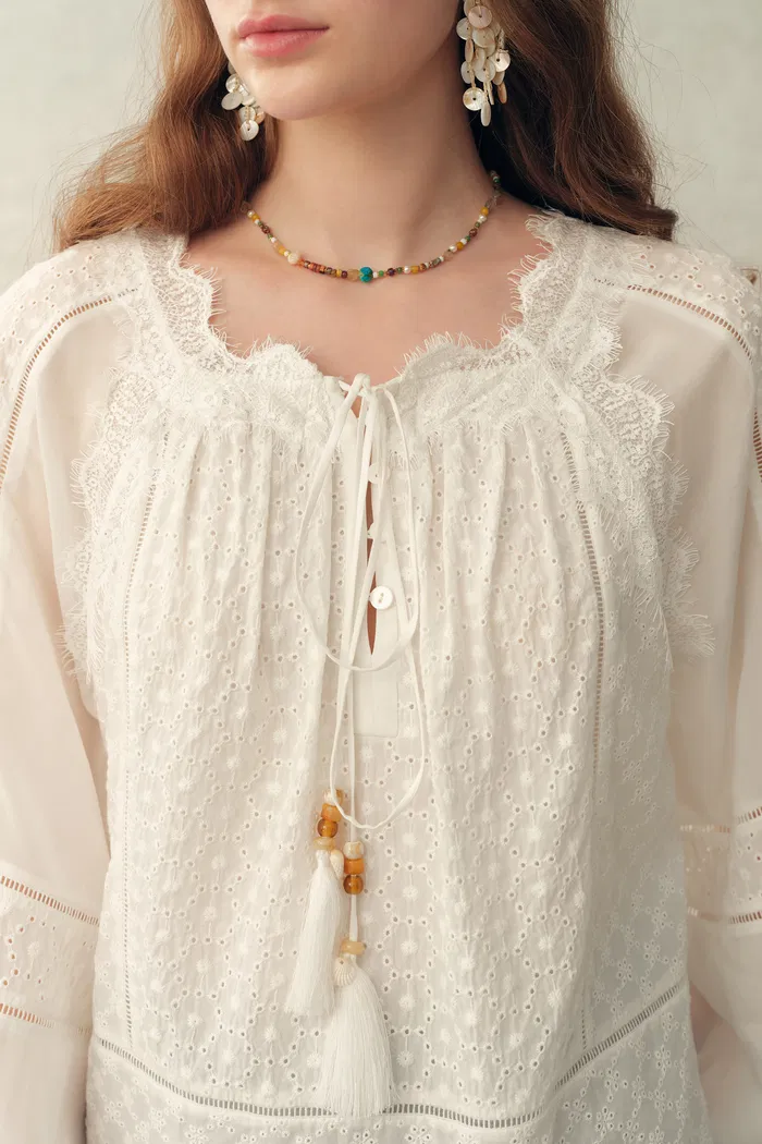 Amaya Puff-Sleeve Long Sleeve Top in Lace - Image 5