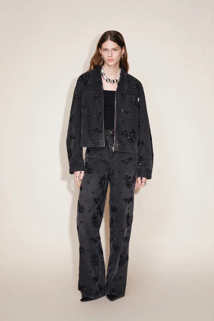 Amber Zipper Denim Jacket in Embellished Denim - Image 3