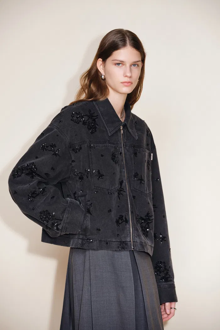 Amber Zipper Denim Jacket in Embellished Denim - Image 5