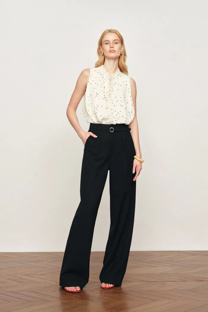 Anaïs Polka Dot Pleated Sleeveless Blouse in Silk Georgette