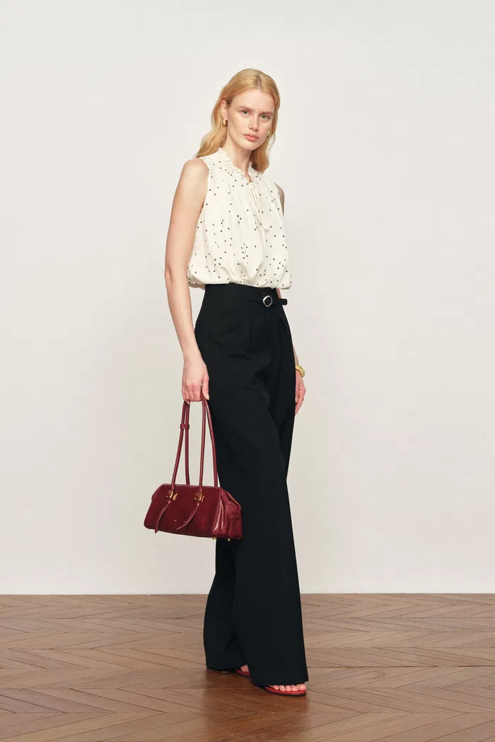 Anaïs Polka Dot Pleated Sleeveless Blouse in Silk Georgette - Image 3