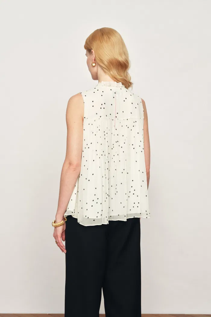 Anaïs Polka Dot Pleated Sleeveless Blouse in Silk Georgette - Image 4