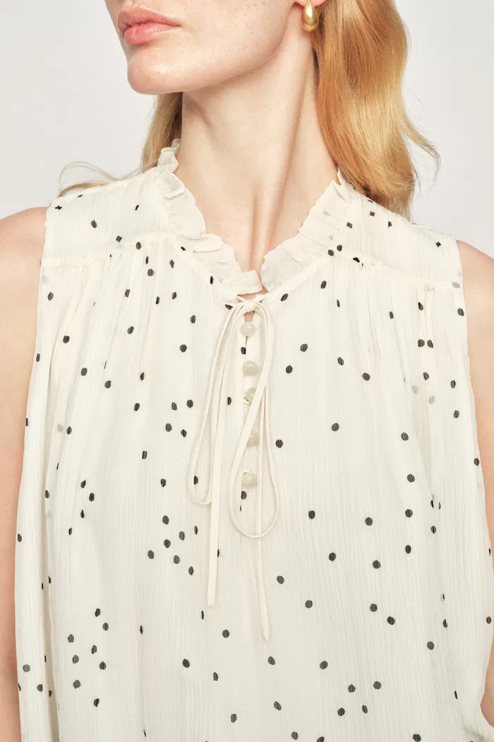 Anaïs Polka Dot Pleated Sleeveless Blouse in Silk Georgette - Image 5