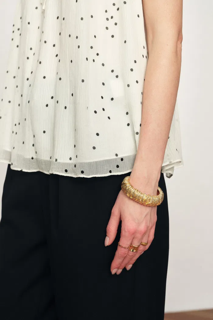 Anaïs Polka Dot Pleated Sleeveless Blouse in Silk Georgette - Image 6