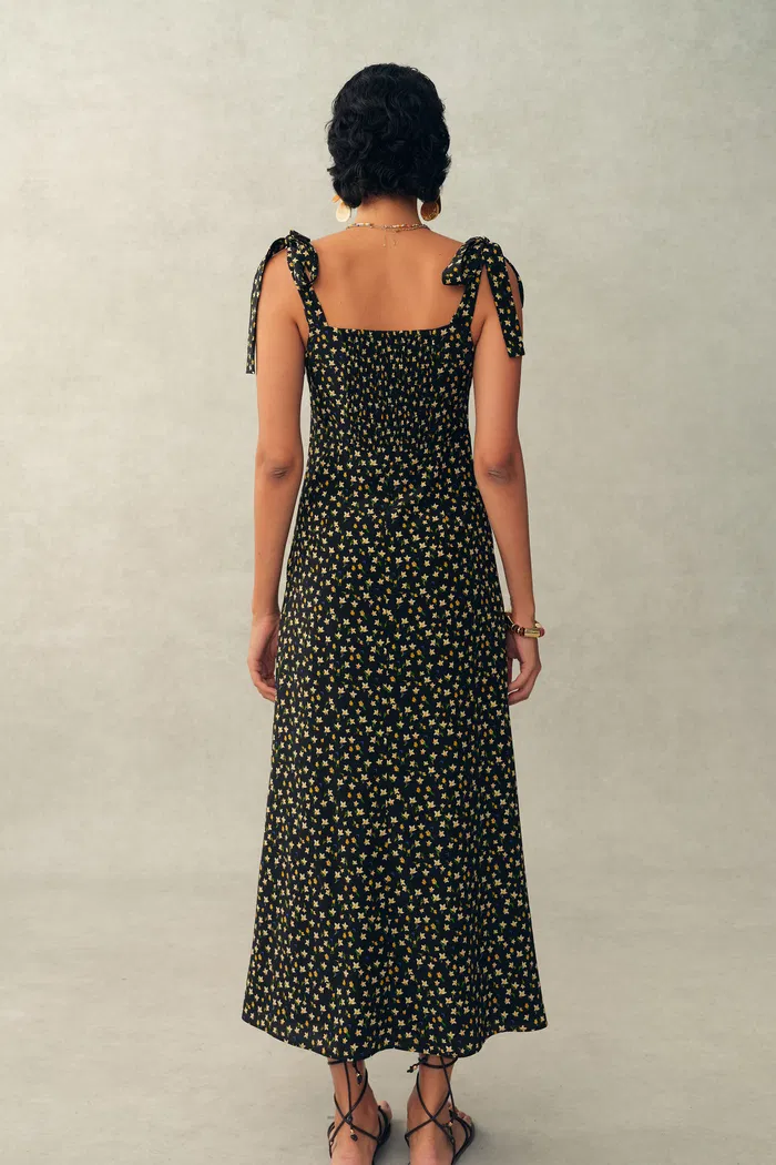 Anais Tie Strap Hand Painted Peony Maxi Dress in Stretch Silk Crepe de Chine - Image 2