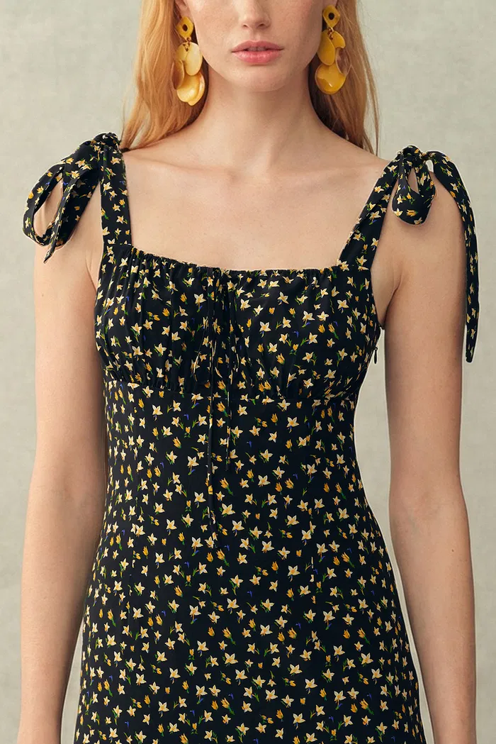 Anais Tie Strap Hand Painted Peony Maxi Dress in Stretch Silk Crepe de Chine - Image 4