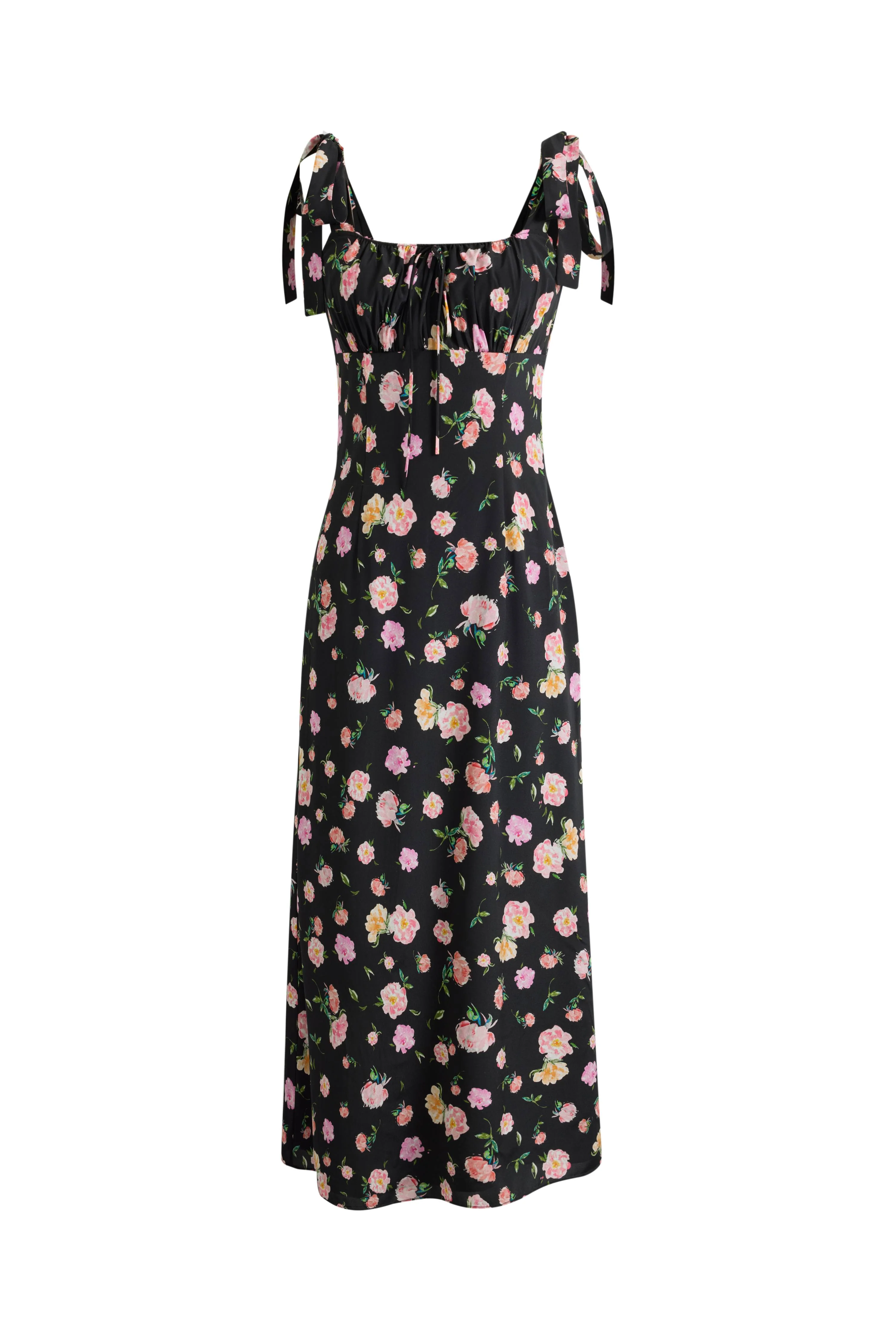 Anais Tie Strap Peony Hand Painted Floral Dress in Stretch Silk Crepe de Chine - Image 6