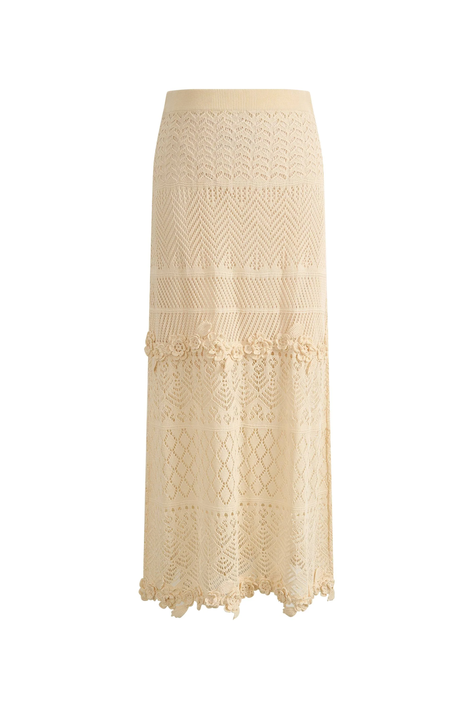 Angelica Floral Openwork Straight Maxi Skirt in Linen Knit - Image 7