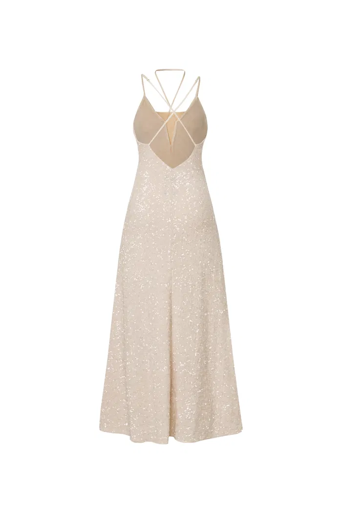 Anita Handcrafted Embellishment Slit Slip Dress in Crystal Sequin Lace - Image 11