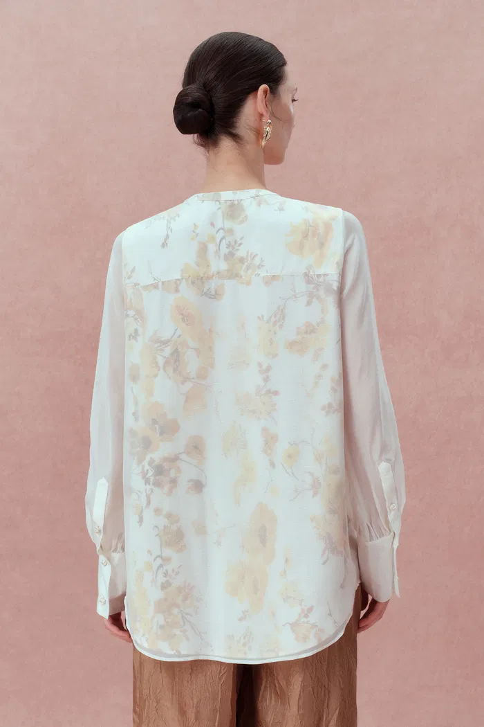 Aniyah Hand Painted Poppies Blouse and Skirt Matching Set in Double-Layer Silk - Image 5