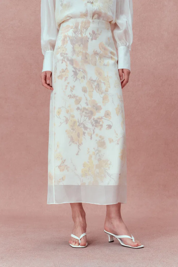Aniyah Hand Painted Poppies Blouse and Skirt Matching Set in Double-Layer Silk - Image 7