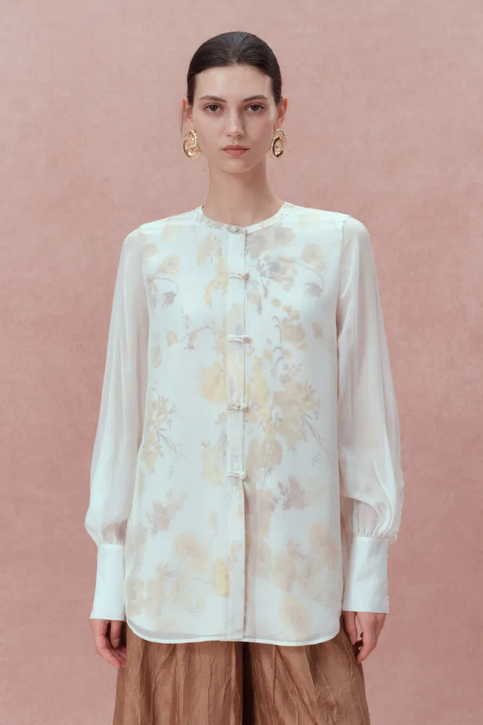 Aniyah Hand Painted Poppies Blouse in Double-Layer Silk - Image 4