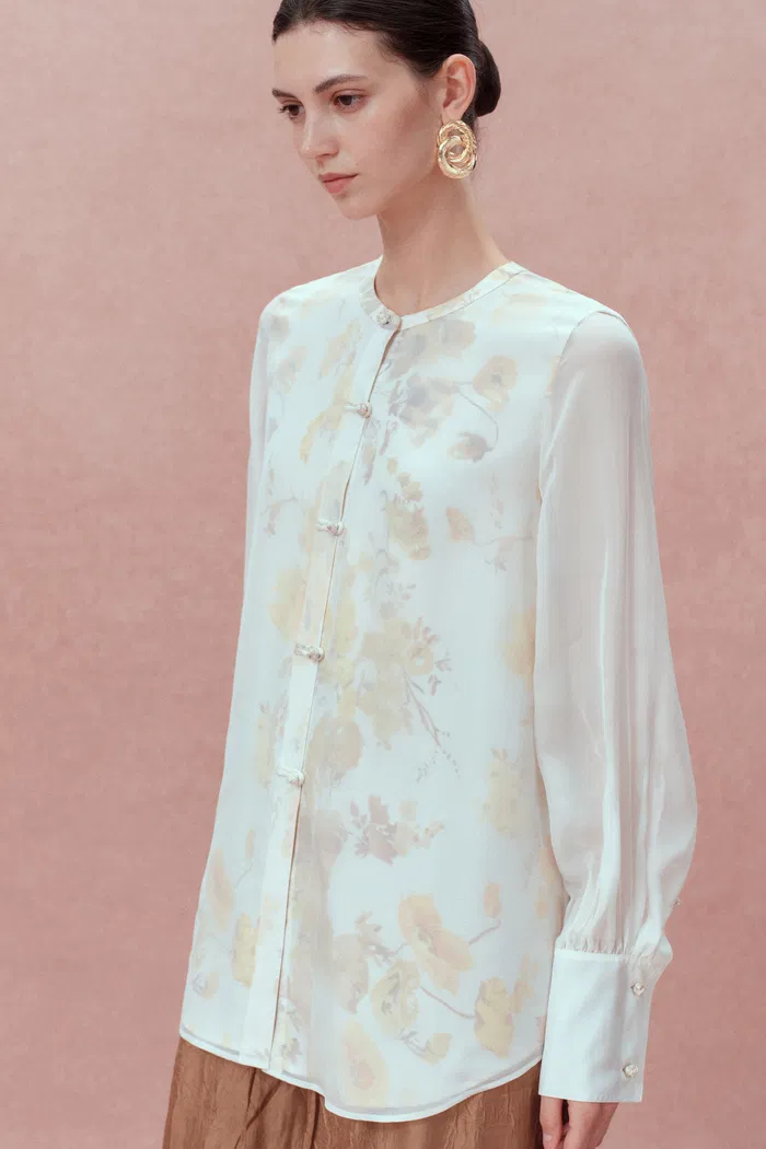 Aniyah Hand Painted Poppies Blouse in Double-Layer Silk - Image 5