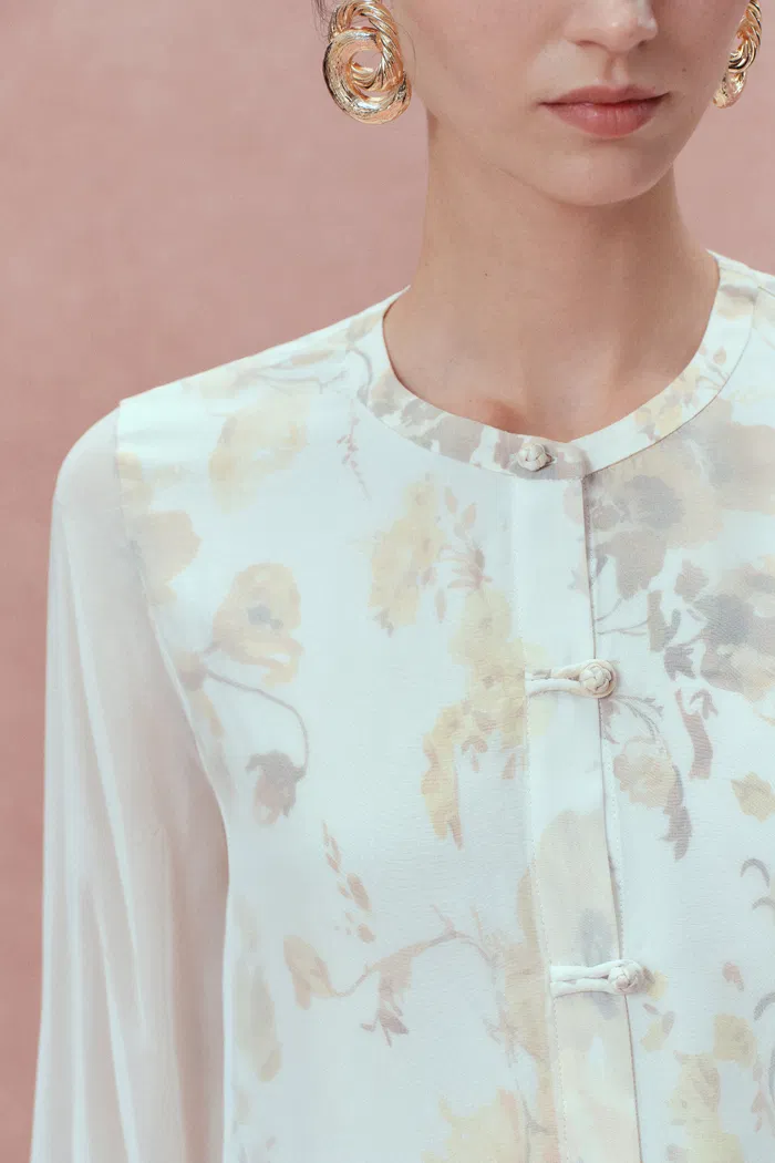 Aniyah Hand Painted Poppies Blouse in Double-Layer Silk - Image 7
