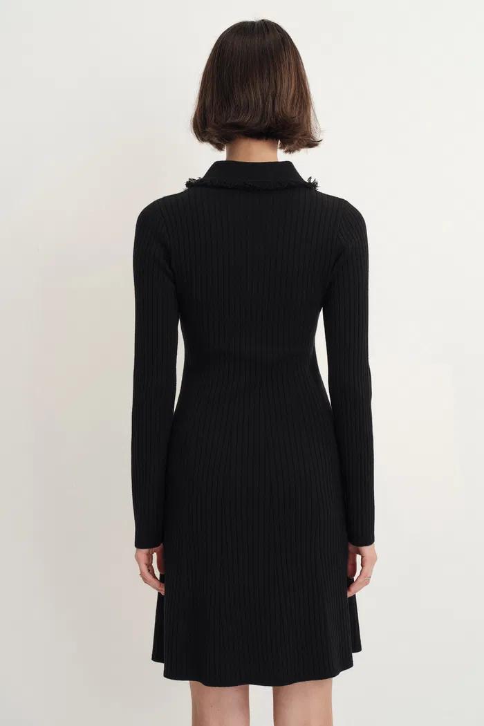 Anja Fringe Collar Long Sleeve Short Dress in Merino Wool Knit - Image 2