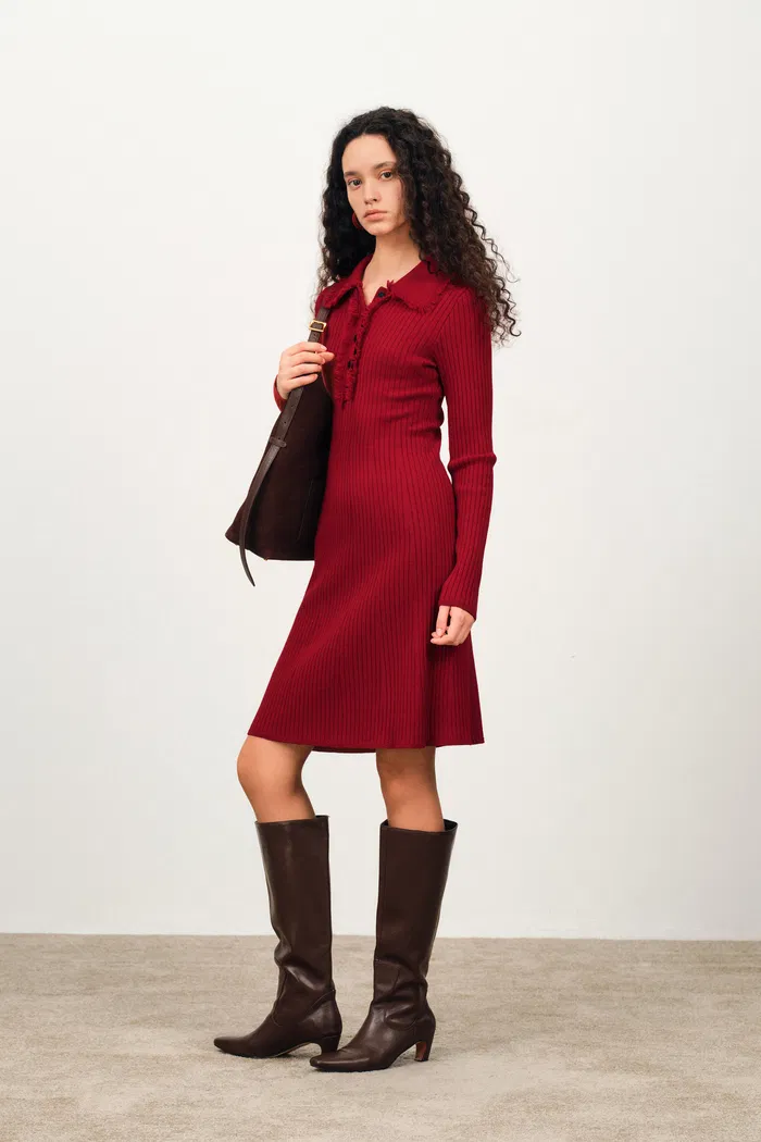 Anja Long Sleeve Dress in Merino Wool Knit - Image 3