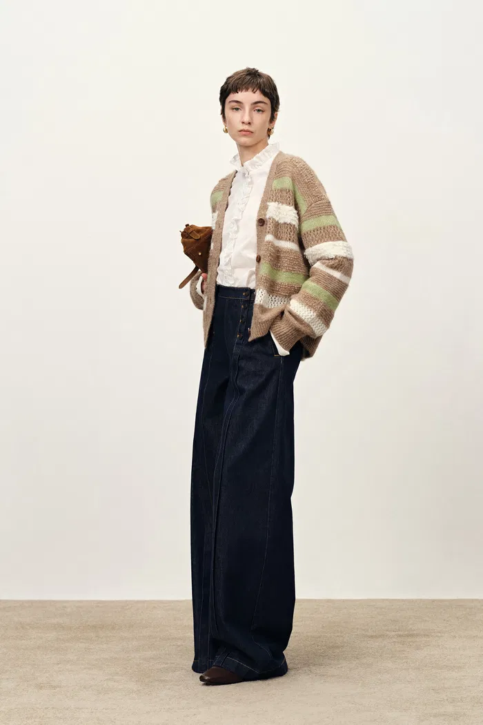 Anja Multi-Texture Striped Cardigan in Merino Mohair Wool Knit - Image 3