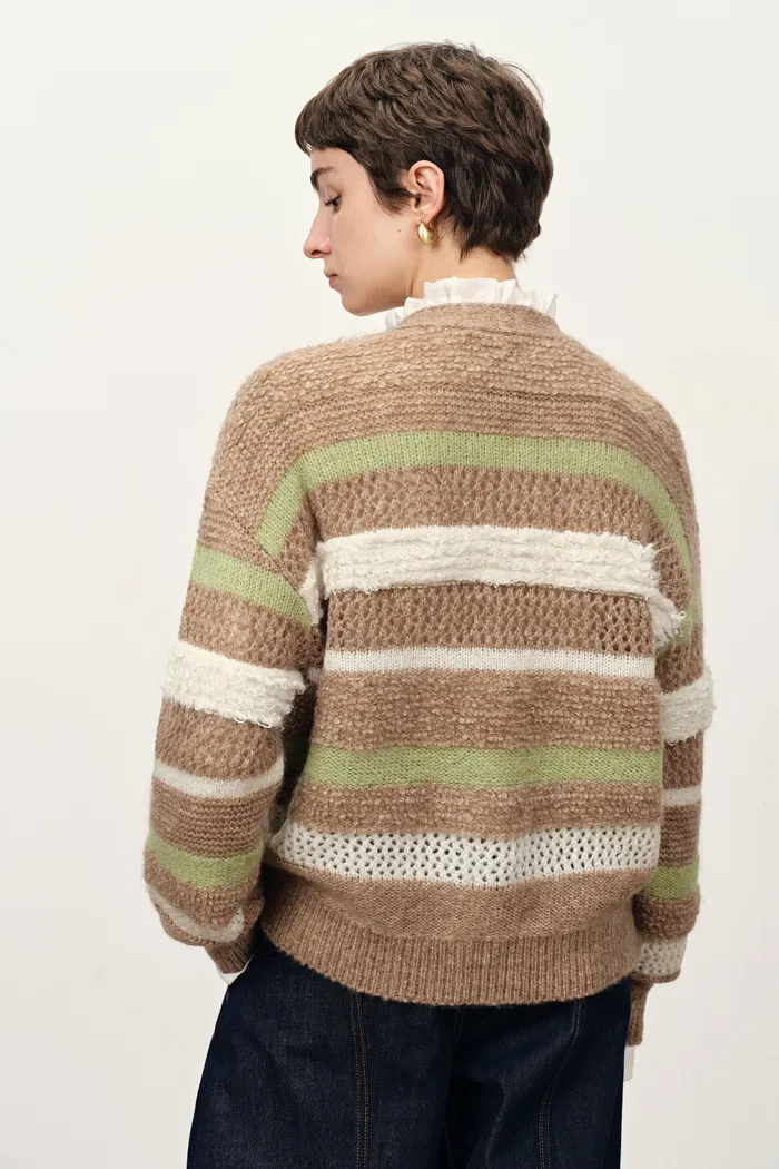 Anja Multi-Texture Striped Cardigan in Merino Mohair Wool Knit - Image 4