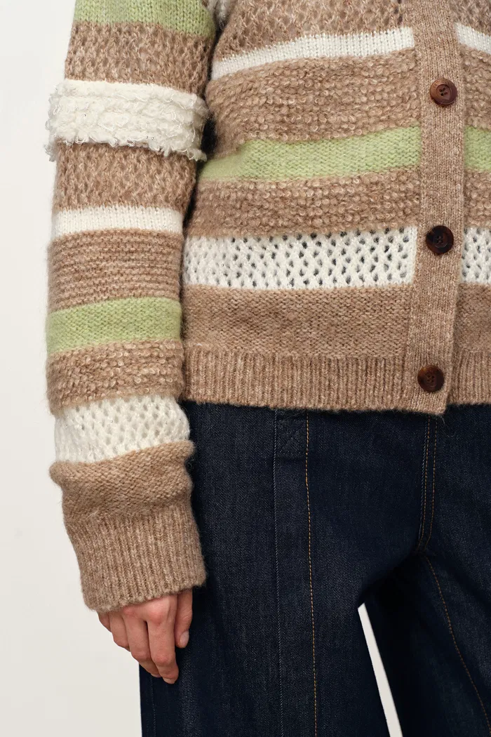 Anja Multi-Texture Striped Cardigan in Merino Mohair Wool Knit - Image 5