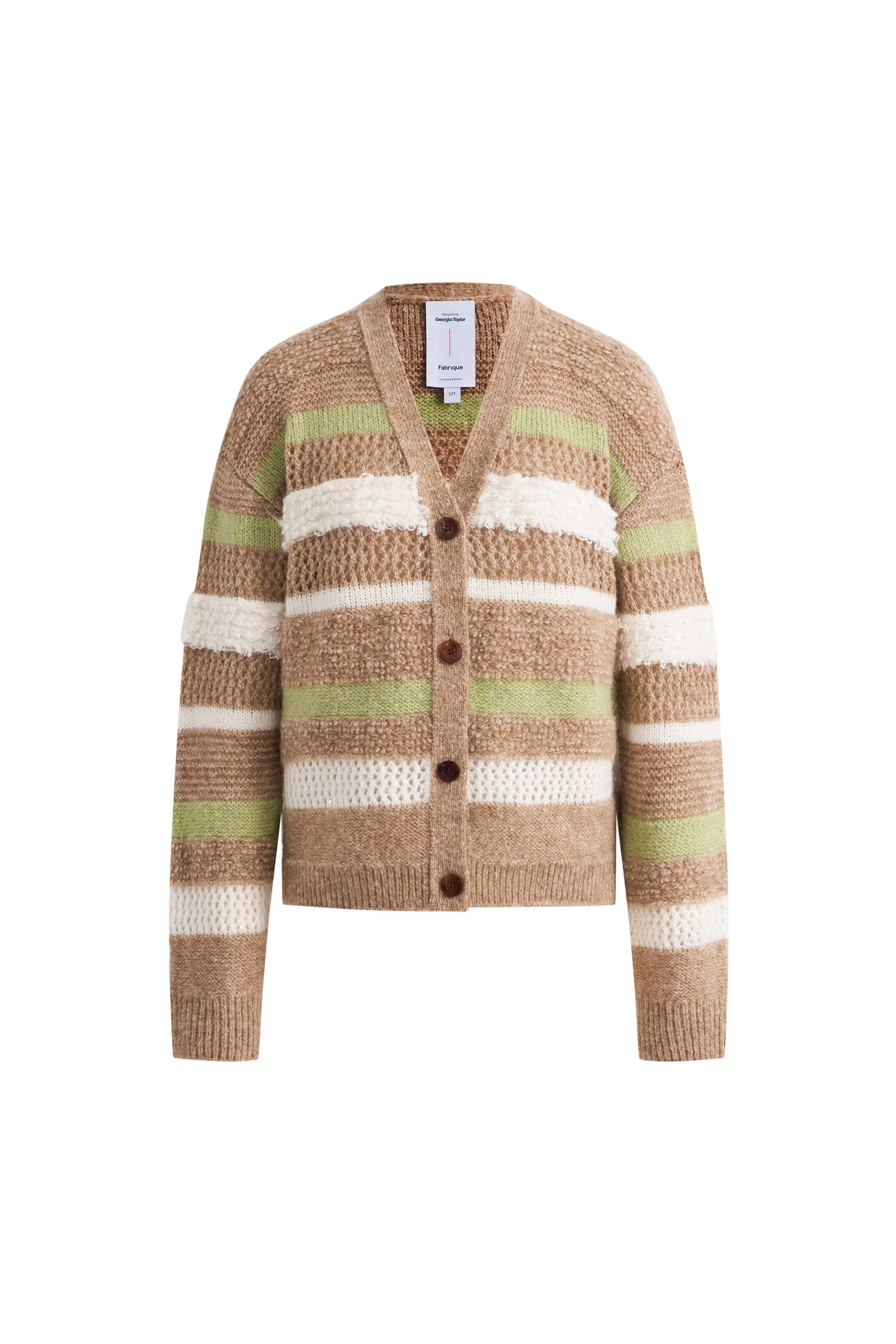 Anja Multi-Texture Striped Cardigan in Merino Mohair Wool Knit - Image 6