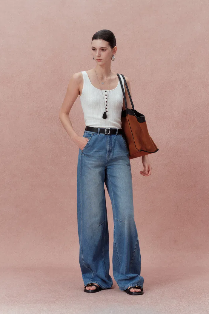 Anna White Henley Tank Top in Merino Wool with Stretch
