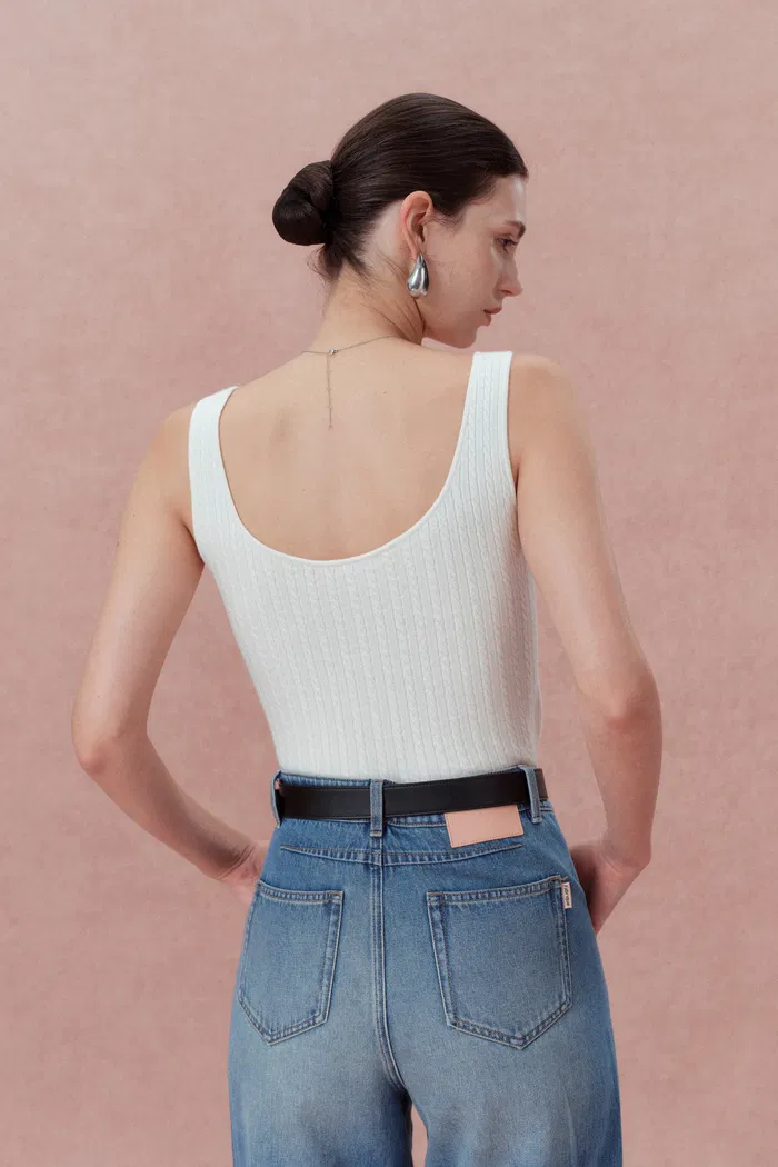 Anna White Henley Tank Top in Merino Wool with Stretch - Image 6