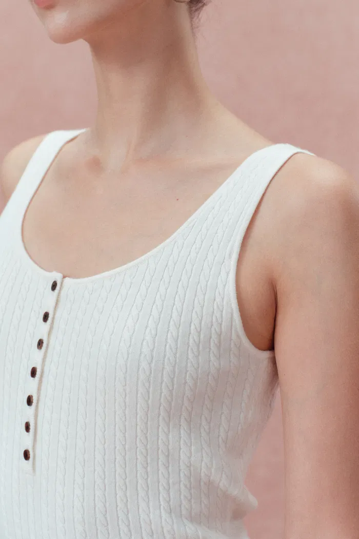 Anna White Henley Tank Top in Merino Wool with Stretch - Image 7