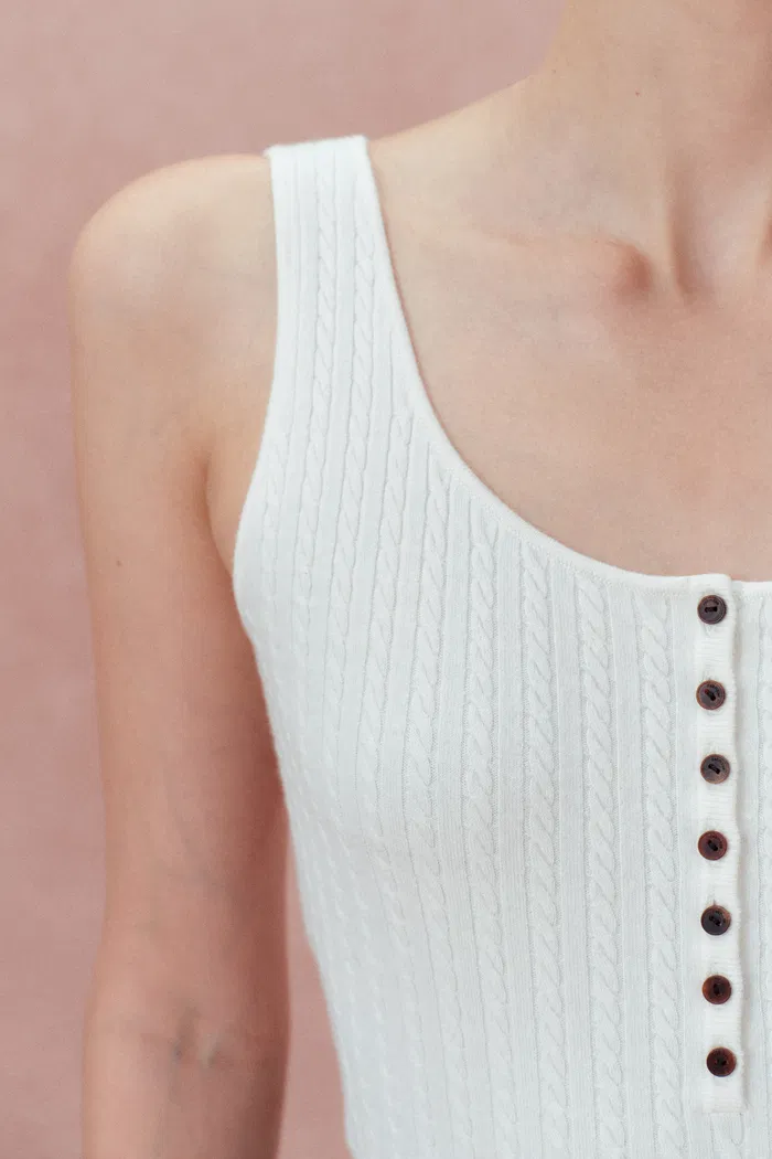 Anna White Henley Tank Top in Merino Wool with Stretch - Image 8