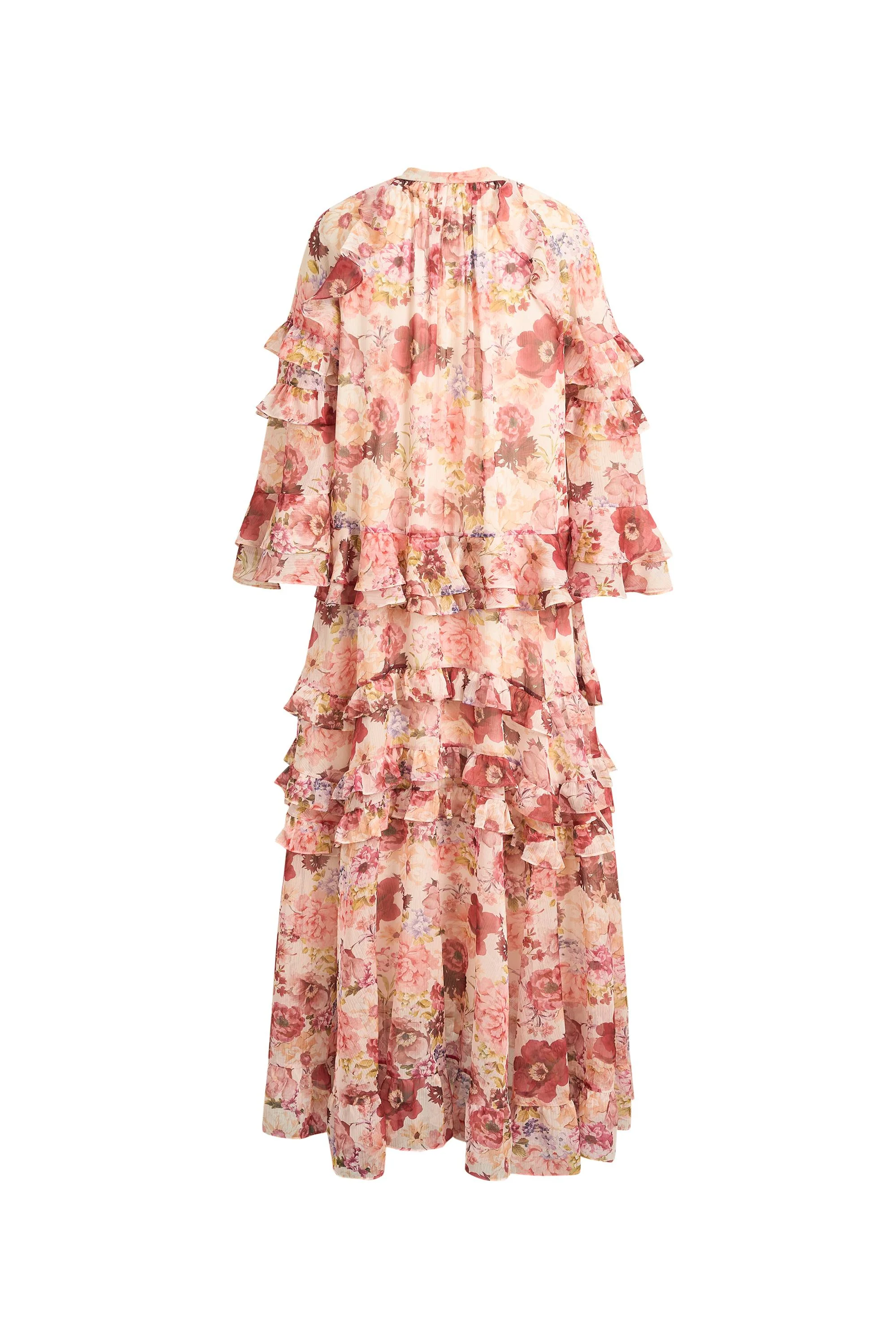 Annette Tiered Ruffle Hand-Painted Print Dress in Sheer Chiffon - Image 10