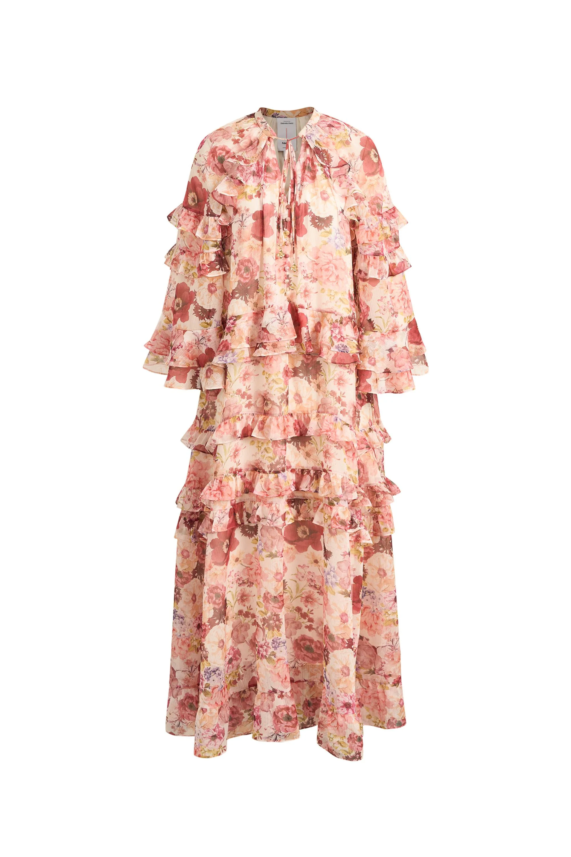 Annette Tiered Ruffle Hand-Painted Print Dress in Sheer Chiffon - Image 9