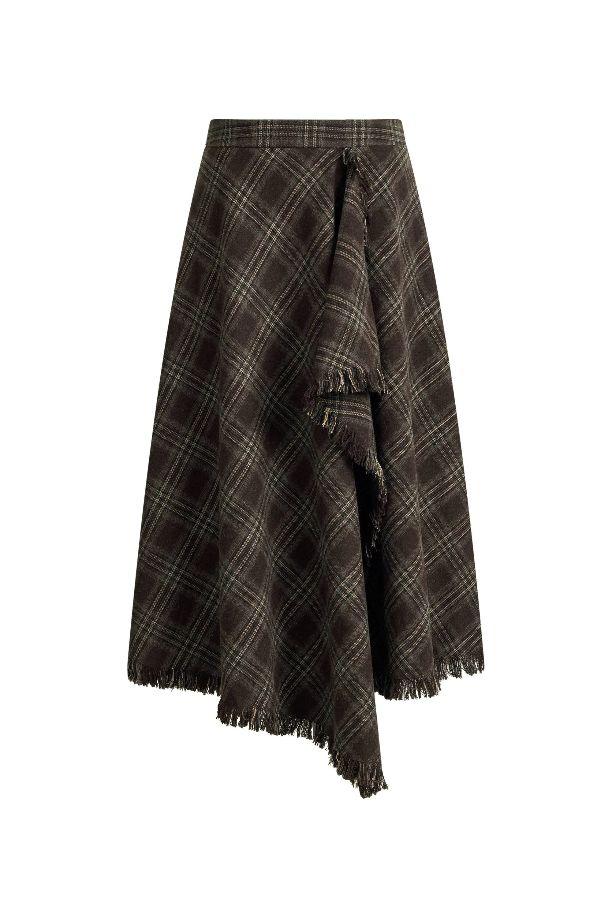 Annie Asymmetric Panel Fringe Plaid Skirt in Merino wool check - Image 6
